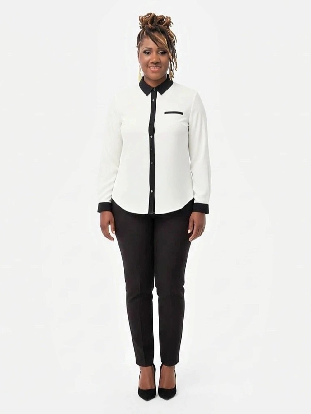 Color Block Button Down in White & Black Like New
